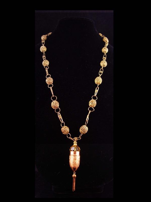 Victorian Necklace / antique fob chain / Thimble holder / Citrine glass / antique tassel / chatelaine necklace / rose gold filled