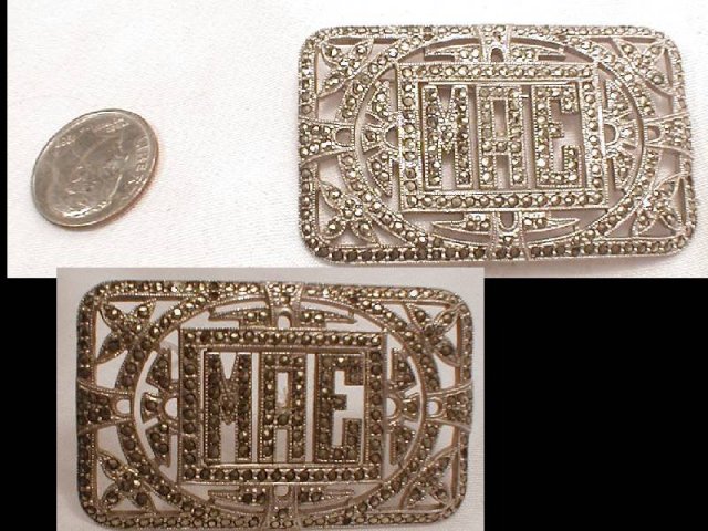 1920's ART DECO MAE WEST sterling OVER 100 Marcasite PURE GLITZ BROOCH