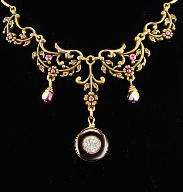 ANTIQUE Fob necklace / Scottish MOURNING Cannel COAL / Rare cannelite pendant / victorian black jewelry with history