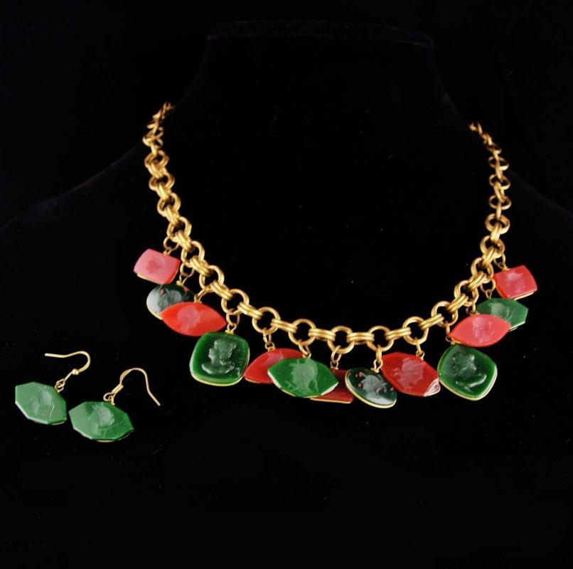 Victorian necklace / bloodstone earrings / Carnelian intaglio cameo / Fob necklace / antique estate jewelry