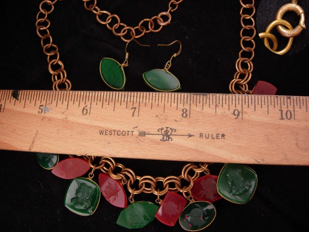Victorian necklace / bloodstone earrings / Carnelian intaglio cameo / Fob necklace / antique estate jewelry