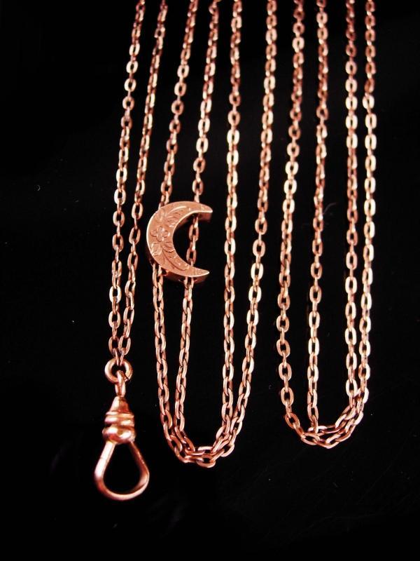 Antique moon Slide chain / Victorian Pocketwatch necklace / Vintage Rose gold / Vintage 49