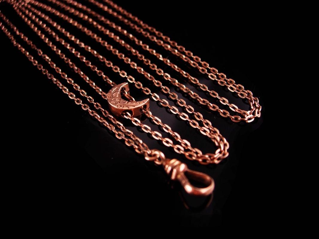 Antique moon Slide chain / Victorian Pocketwatch necklace / Vintage Rose gold / Vintage 49