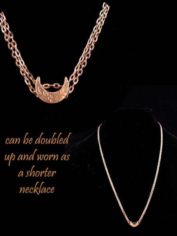 Antique moon Slide chain / Victorian Pocketwatch necklace / Vintage Rose gold / Vintage 49