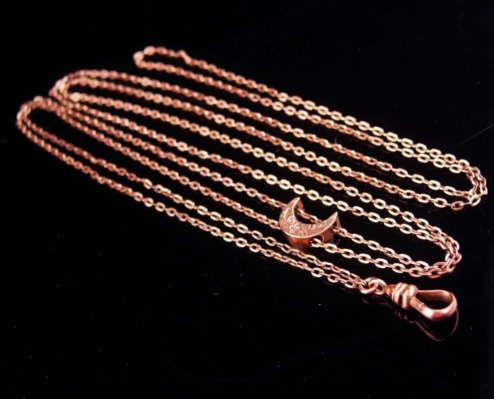 Antique moon Slide chain / Victorian Pocketwatch necklace / Vintage Rose gold / Vintage 49