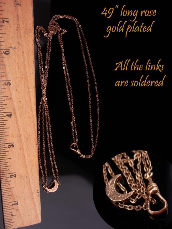 Antique moon Slide chain / Victorian Pocketwatch necklace / Vintage Rose gold / Vintage 49