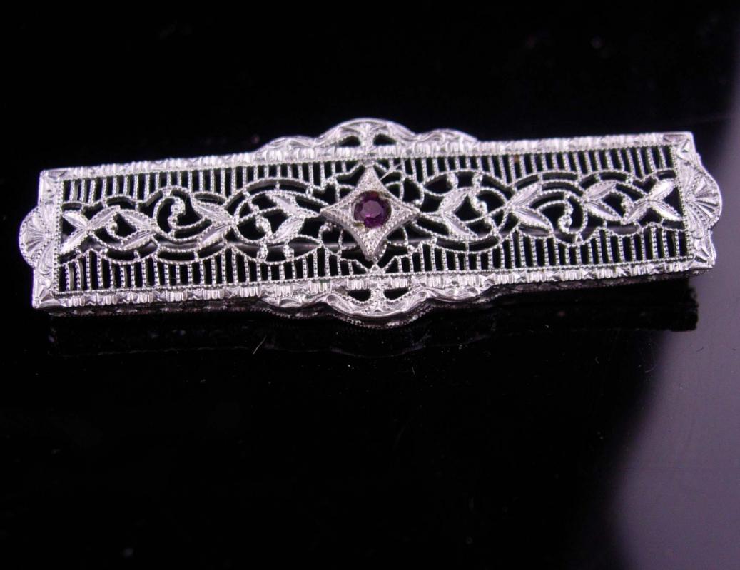 Antique Brooch / Art deco pin / silver filigree brooch / amethyst purple stone / february birthday / aquarius gift / vintage jewelry