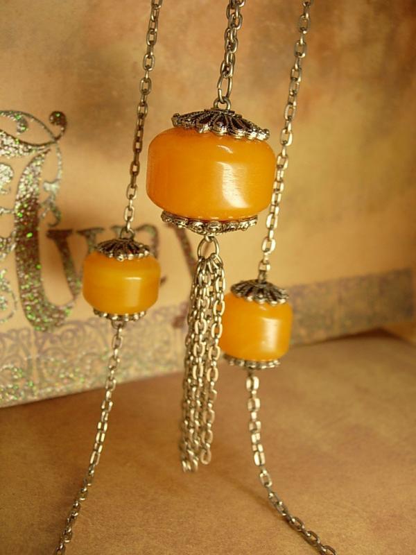 Vintage European necklace / gypsy jewelry / amber necklace with tassels / flapper necklace