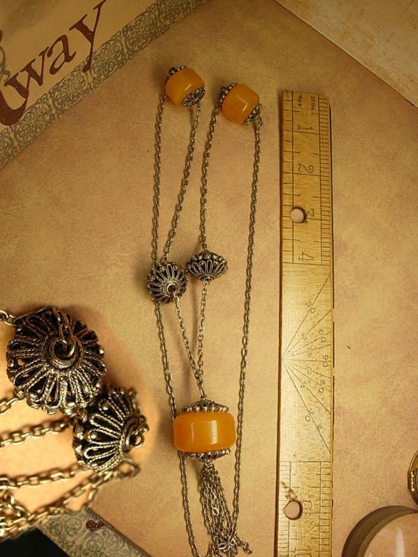 Vintage European necklace / gypsy jewelry / amber necklace with tassels / flapper necklace