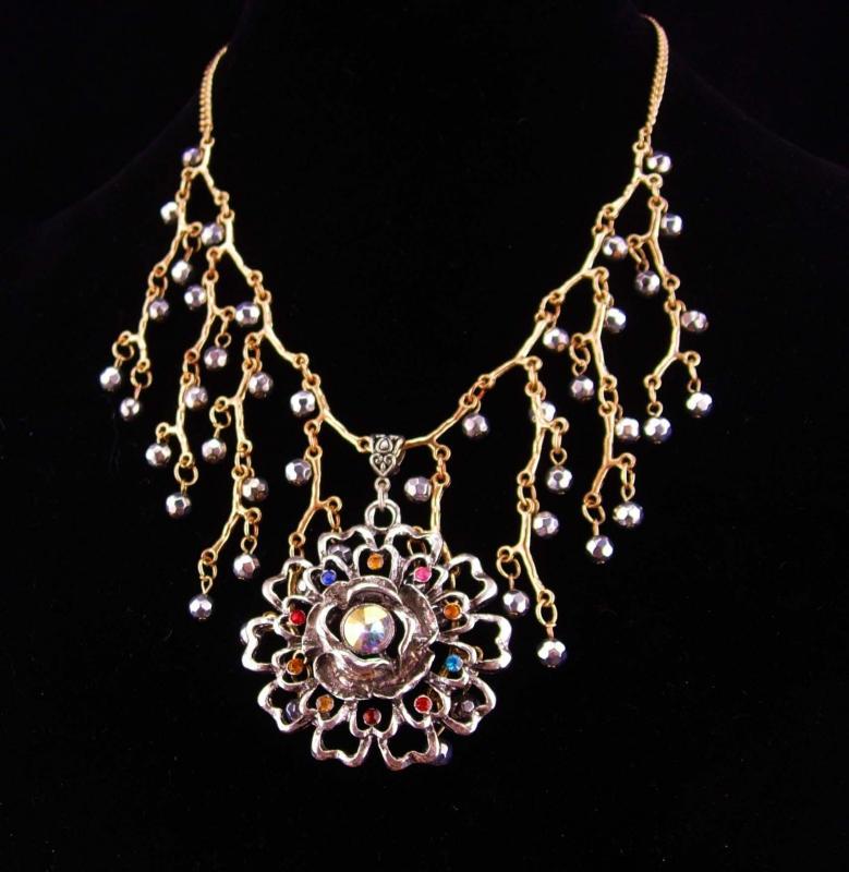 Exotic bib necklace / Rhinestone necklace / medieval theme/ Fit for a Queen / statement jewelry