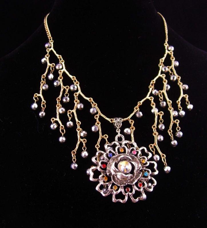 Exotic bib necklace / Rhinestone necklace / medieval theme/ Fit for a Queen / statement jewelry