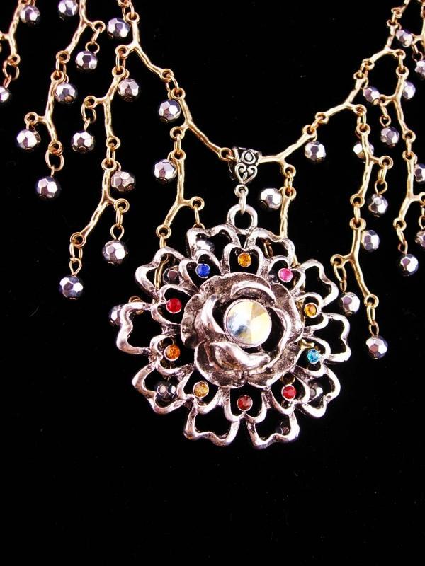 Exotic bib necklace / Rhinestone necklace / medieval theme/ Fit for a Queen / statement jewelry