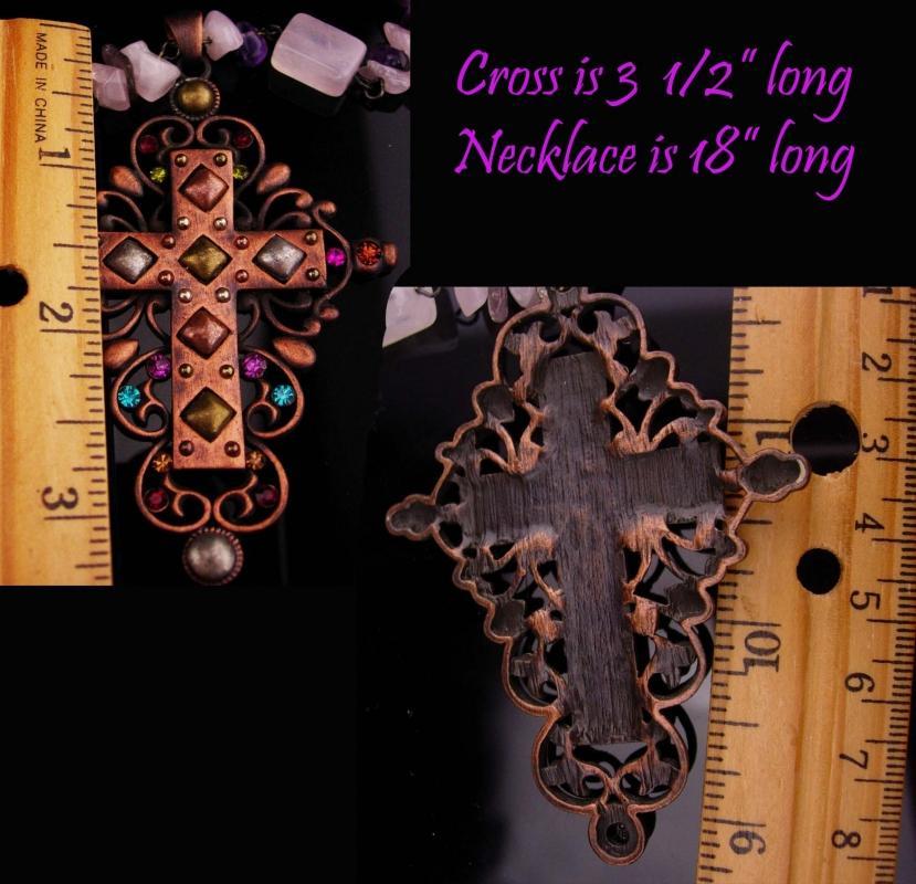 Gothic cross necklace / statement necklace / genuine Amethyst / copper Cross / Fit for a Queen / medieval jewelry