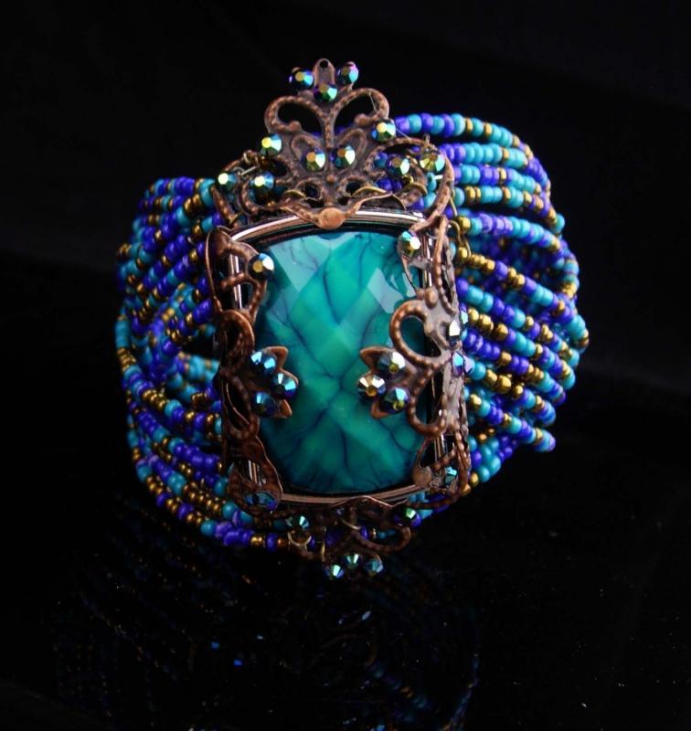 Gypsy bracelet / bohemian cuff / Turquoise beads / WIDE statement bracelet / OOAK cuff bracelet / beaded bohemian rhinestones