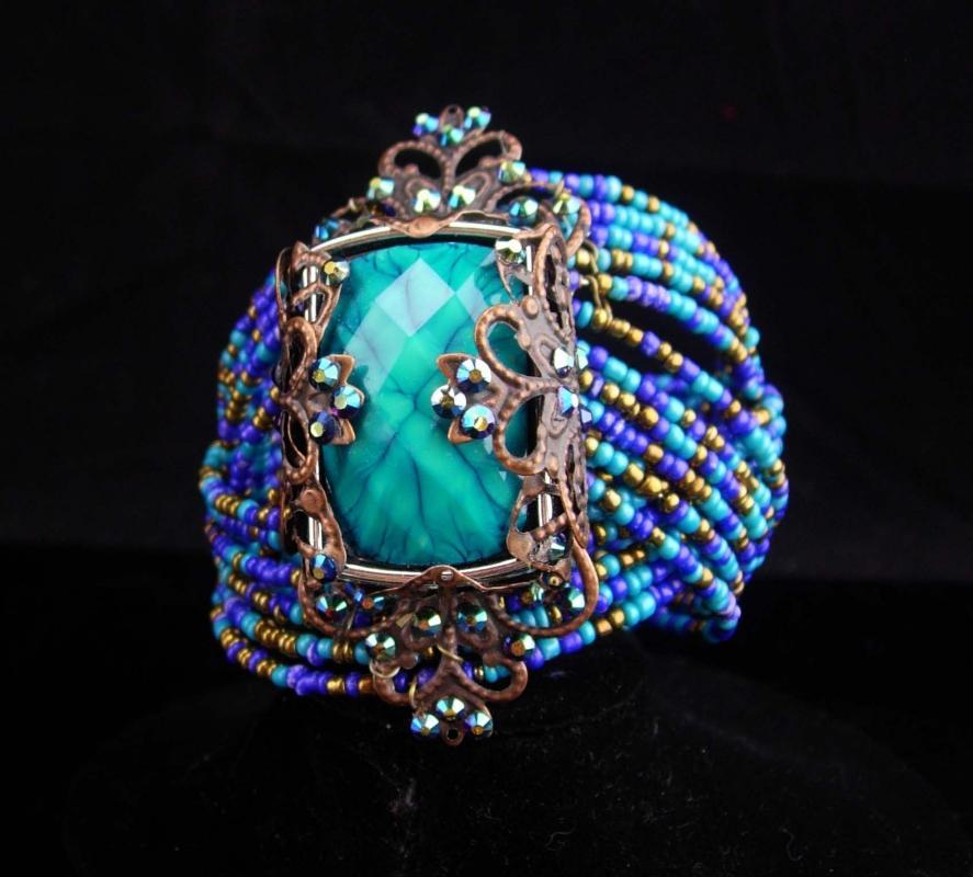 Gypsy bracelet / bohemian cuff / Turquoise beads / WIDE statement bracelet / OOAK cuff bracelet / beaded bohemian rhinestones
