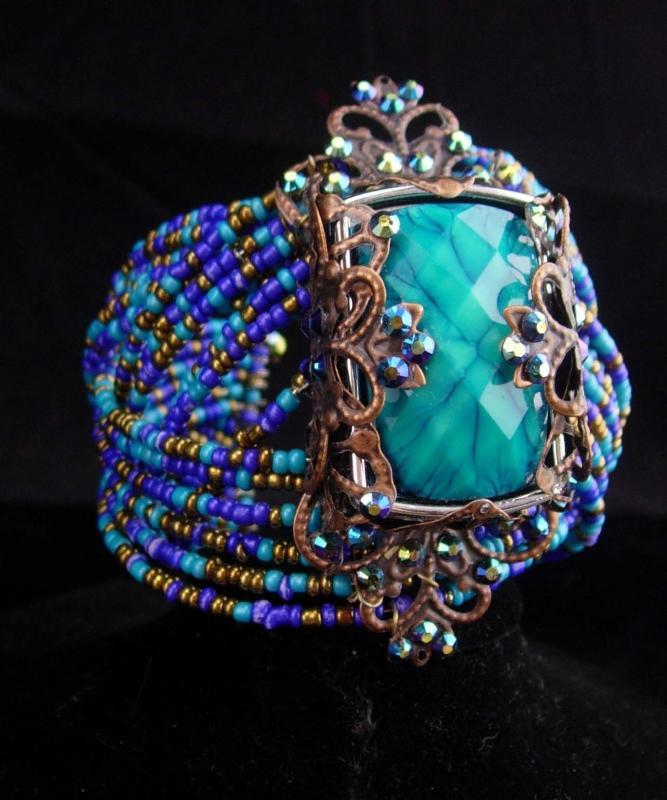 Gypsy bracelet / bohemian cuff / Turquoise beads / WIDE statement bracelet / OOAK cuff bracelet / beaded bohemian rhinestones