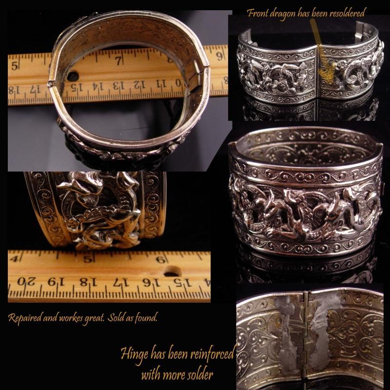 HUGE Bracelet / Dragon cuff / Vintage medieval winged Dragon / silver tone Bangle / Mythical creature Gothic renaissance revival