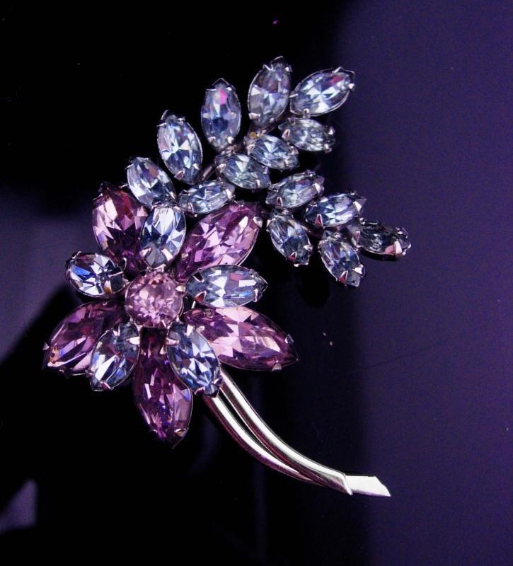 Sherman Alexandrite brooch / Signed purple pin / vintage costume jewelry / floral lapel pin / flower jewelry / estate jewelry