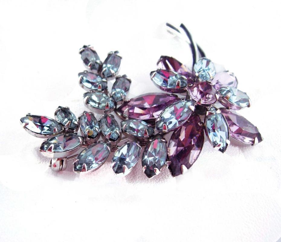Sherman Alexandrite brooch / Signed purple pin / vintage costume jewelry / floral lapel pin / flower jewelry / estate jewelry