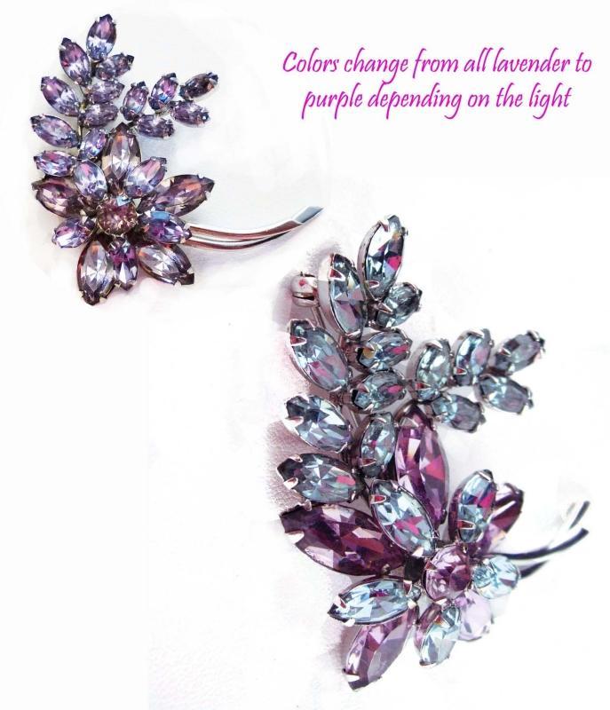 Sherman Alexandrite brooch / Signed purple pin / vintage costume jewelry / floral lapel pin / flower jewelry / estate jewelry