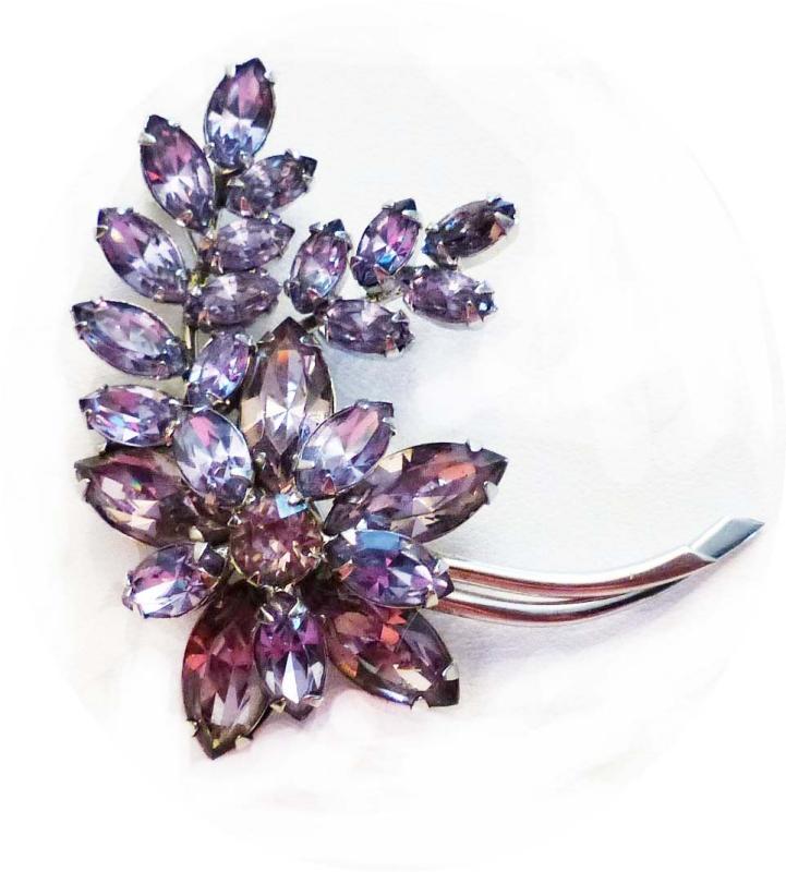 Sherman Alexandrite brooch / Signed purple pin / vintage costume jewelry / floral lapel pin / flower jewelry / estate jewelry