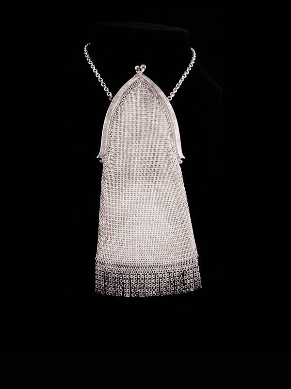 Silver Flapper purse / vintage Whiting & Davis mesh purse / Art deco fringe / Vintage chainmaille purse / cathedral frame / original tag