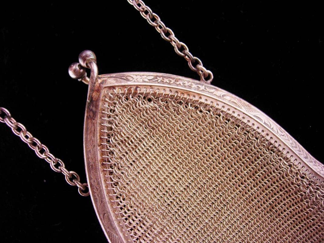 Silver Flapper purse / vintage Whiting & Davis mesh purse / Art deco fringe / Vintage chainmaille purse / cathedral frame / original tag