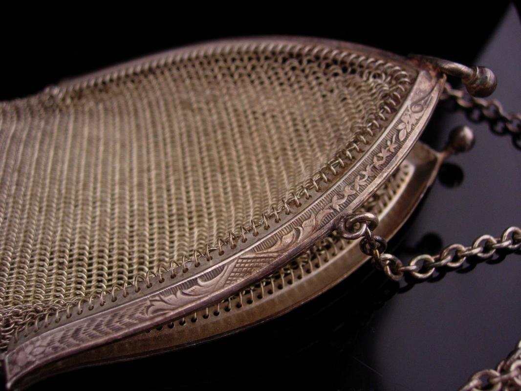 Silver Flapper purse / vintage Whiting & Davis mesh purse / Art deco fringe / Vintage chainmaille purse / cathedral frame / original tag