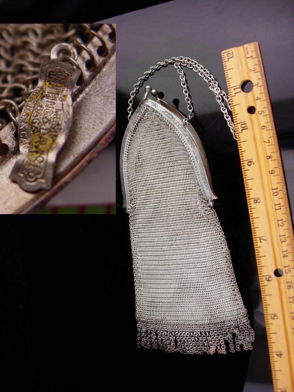 Silver Flapper purse / vintage Whiting & Davis mesh purse / Art deco fringe / Vintage chainmaille purse / cathedral frame / original tag