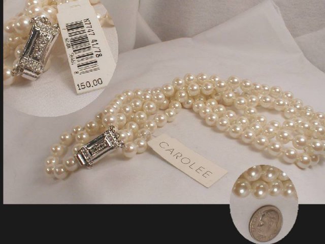 SIGNED hand knotted Pearl color choker orig tag