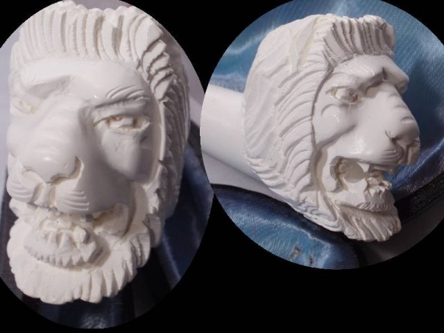 Meerschaum CARVED LION PIPE & hinged CASE