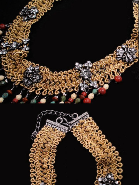 HIPPIE FRINGE Dangling bead rhinestone necklace