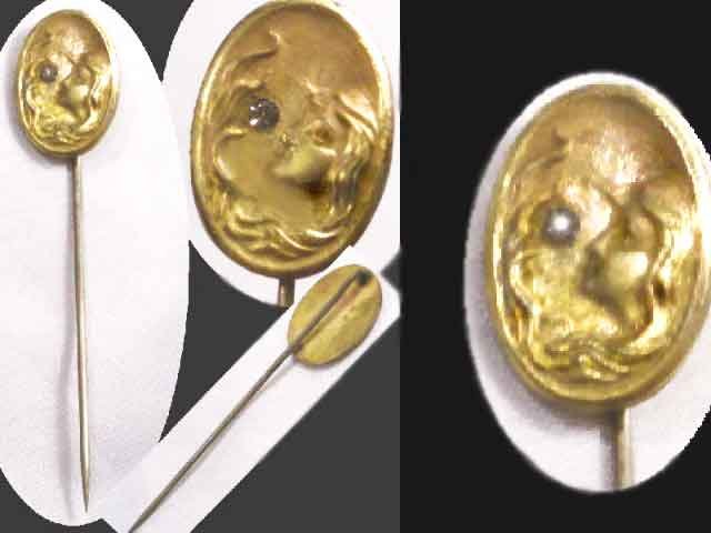 ART Nouveau WOMAN figural goddess Diamond stickpin