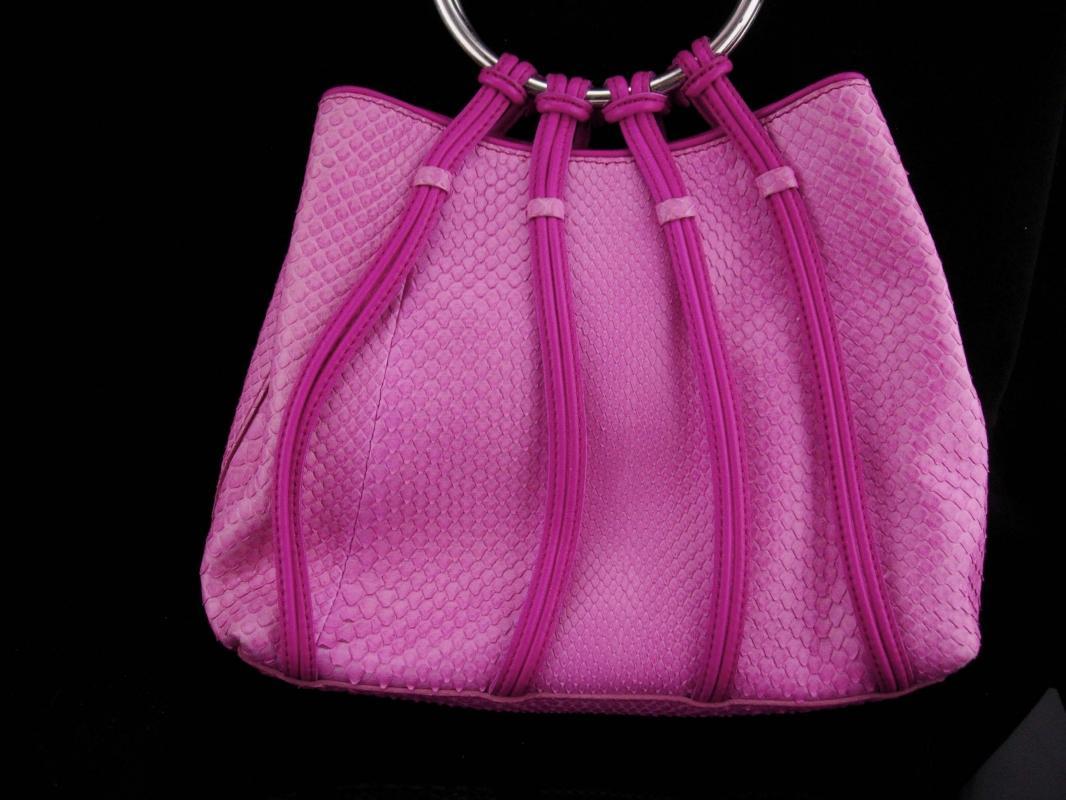 Vintage Bruno Magli Purse / STERLING handle / Rare handbag / Italy signed / pink clutch / silver Hoop / Italian evening bag / designer purse
