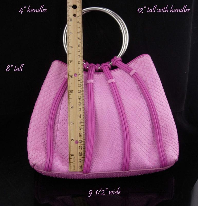 Vintage Bruno Magli Purse / STERLING handle / Rare handbag / Italy signed / pink clutch / silver Hoop / Italian evening bag / designer purse