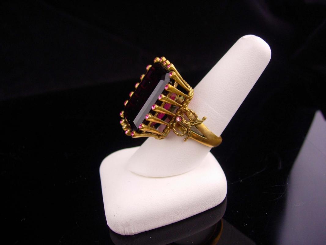 HUGE Ring / Amethyst costume ring / Dramatic setting / February Birthstone / size 9 1/2 / Aquarius horoscope sign