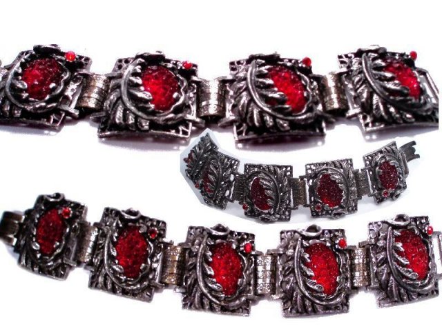 Art Nouveau Fiery RED Czech glass BRACELET