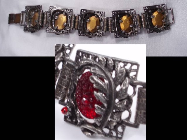 Art Nouveau Fiery RED Czech glass BRACELET