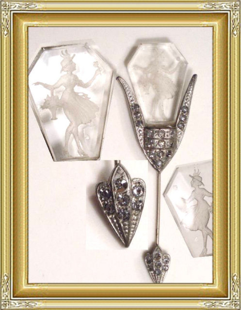 20s DECO Mary Gregory Glass rhinestone stickpin