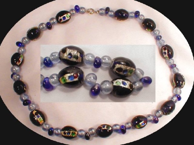 Cobalt BLUE Venetian foil Glass NEcklace