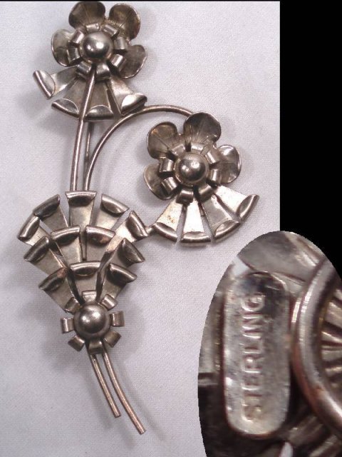 HUGE sterling signed NOUVEAU FLORAL Brooch BUY IT NOW