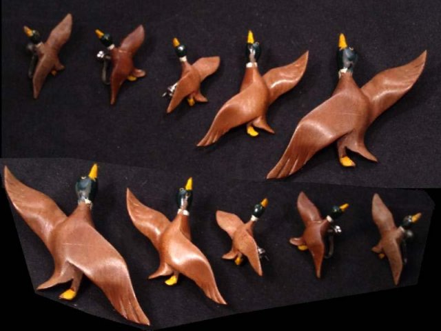 Unusual Mallard carved DUCK PARURE arts crafts