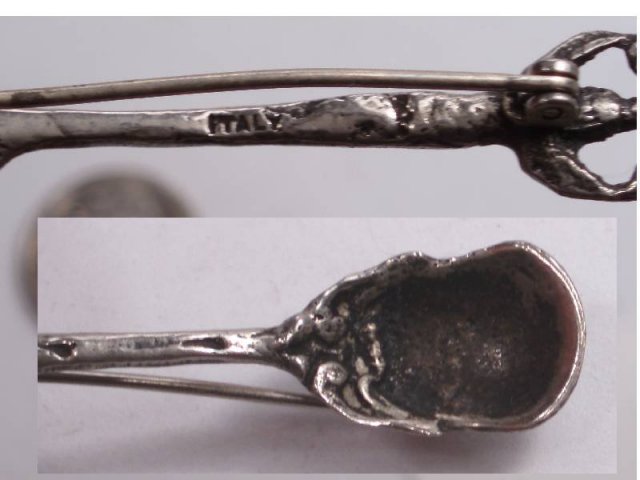 OLD Italian SILVER Snake cherub Brooch salt