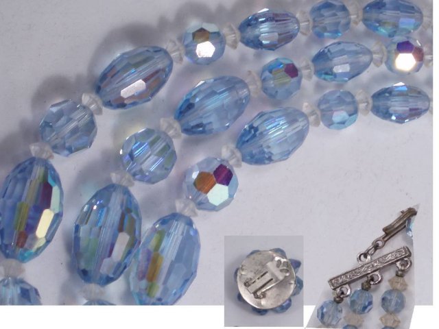 Vintage BLUE BIG GLASS NEcklace ER faceted