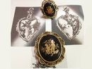 VIntage Victorian Cupid Black GOld Cameo brooch & RING too