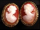 Vintage carved Shell Cameo earrings 2 different heads clipon