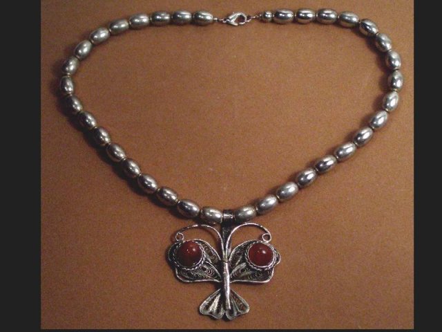 STERLING Modernist Necklace carnelian pendant