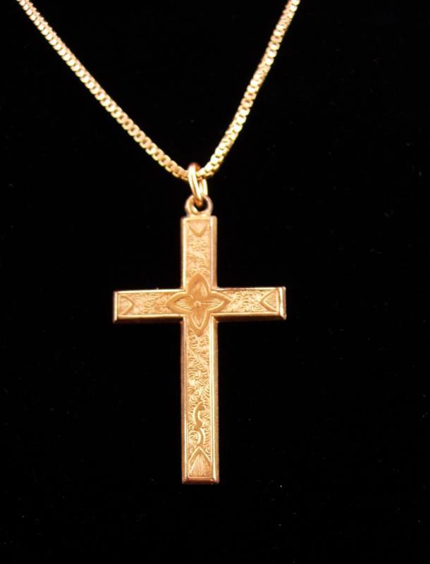 Antique Victorian Cross / 1/20th 14 kt gold filled chain / antique cross / Victorian jewelry / 24