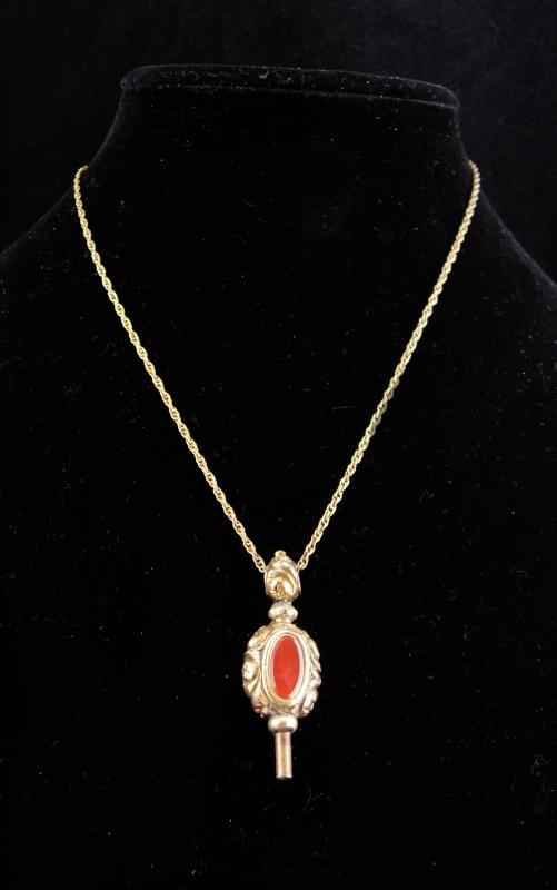 Antique Victorian Fob / 1/20th 12kt gold filled chain / victorian necklace / Pocketwatch key / carnelian and sardonyx fob