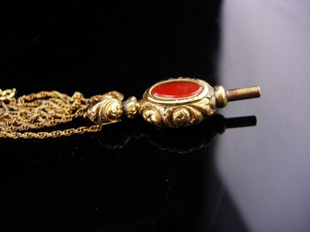Antique Victorian Fob / 1/20th 12kt gold filled chain / victorian necklace / Pocketwatch key / carnelian and sardonyx fob